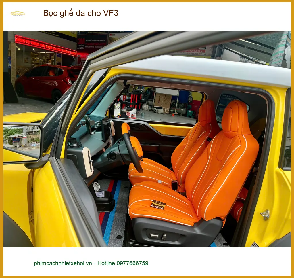 Chị Thảo bọc ghế da cho VF3 tại Cần Giờ để nội thất sang trọng hơn