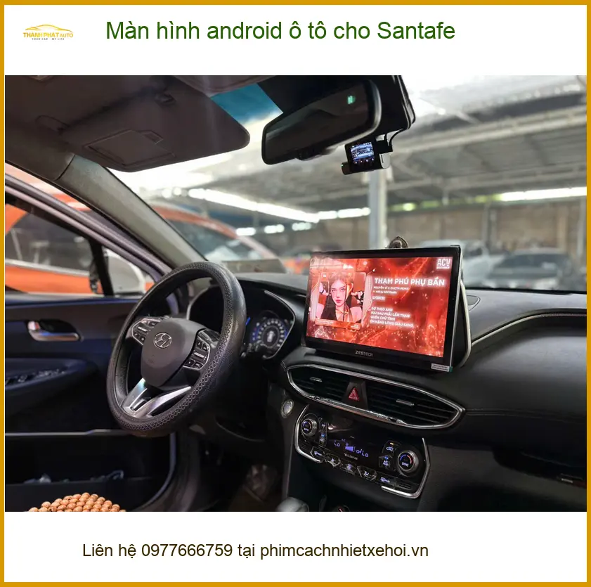 Cô Ánh Tuyết lắp màn hình Android ô tô cho Santafe tại Hóc Môn vì màn zin cũ ảnh thực tế 2