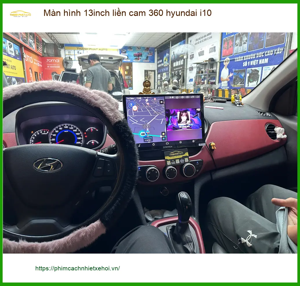 Chú Hùng lắp màn hình 13inch liền cam 360 Hyundai i10 tại Quận 12 để lái xe an toàn hơn ảnh thực tế 3