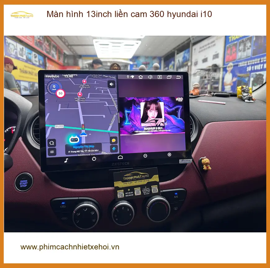 Chú Hùng lắp màn hình 13inch liền cam 360 Hyundai i10 tại Quận 12 để lái xe an toàn hơn ảnh thực tế 5