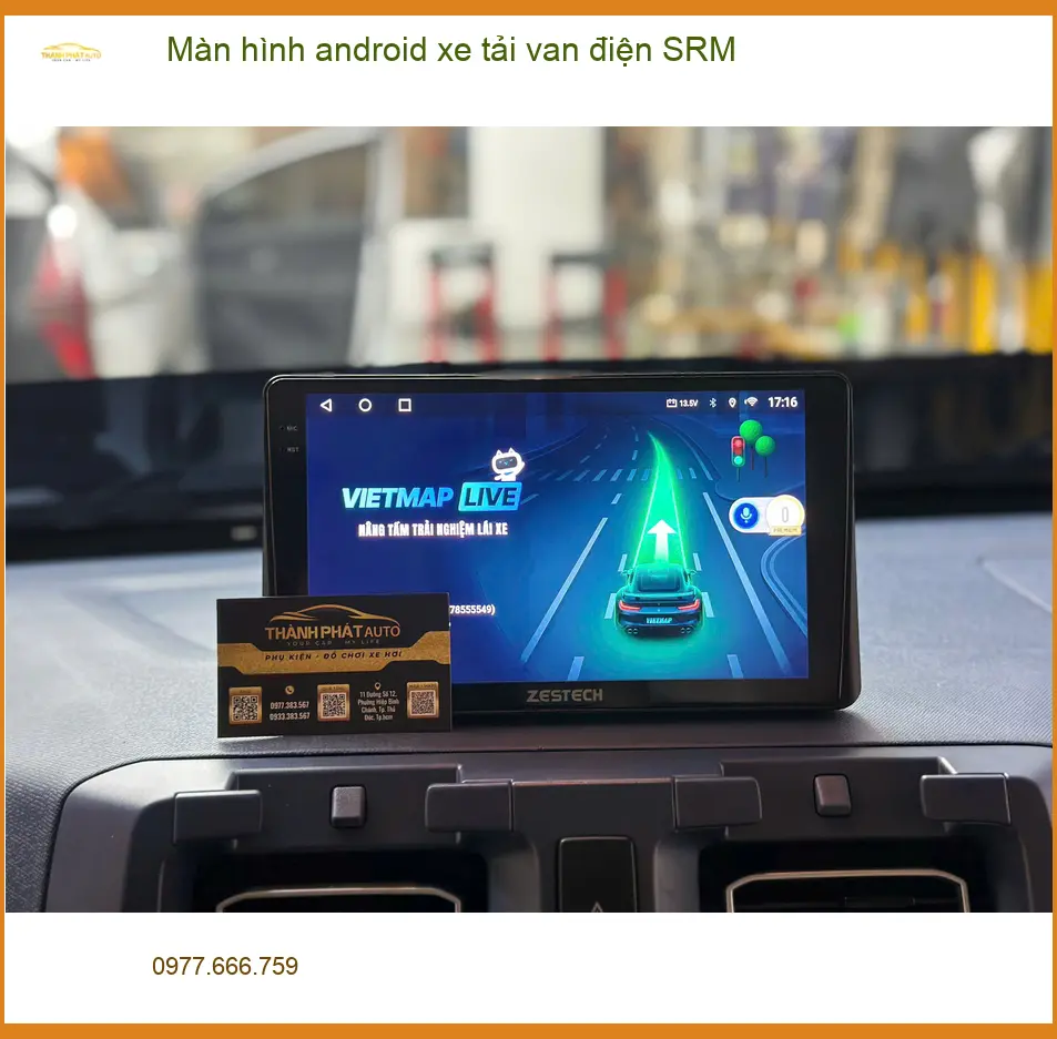 Chú Cường lắp màn hình android xe tải van điện SRM tại Quận 12 để tiện giao hàng ảnh thực tế 3