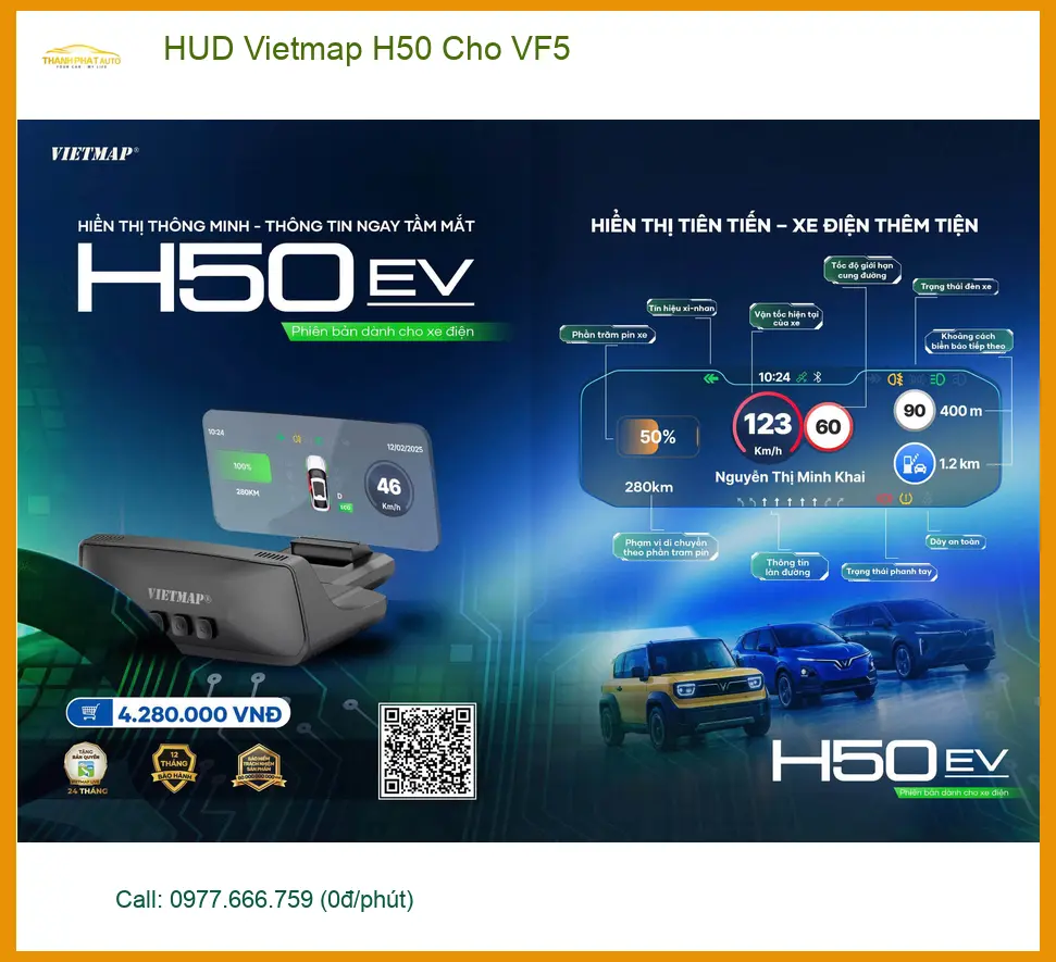 Chị Hân lắp HUD Vietmap H50 cho VF5 Quận 12 để dễ quan sát tốc độ và bản đồ