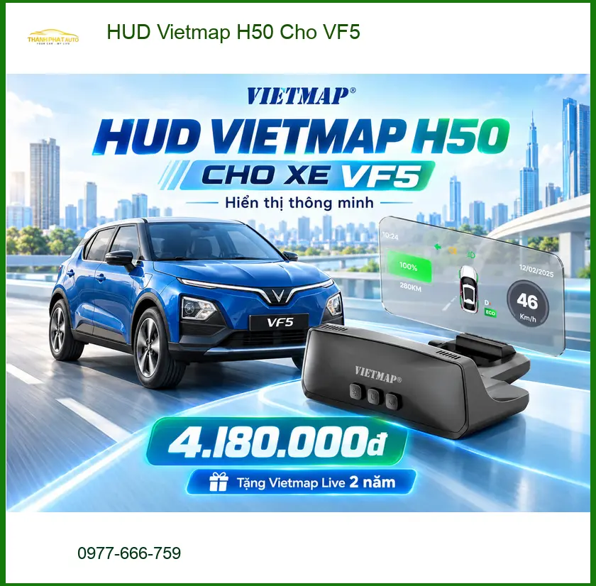 Chị Hân lắp HUD Vietmap H50 cho VF5 Quận 12 để dễ quan sát tốc độ và bản đồ ảnh thực tế 2