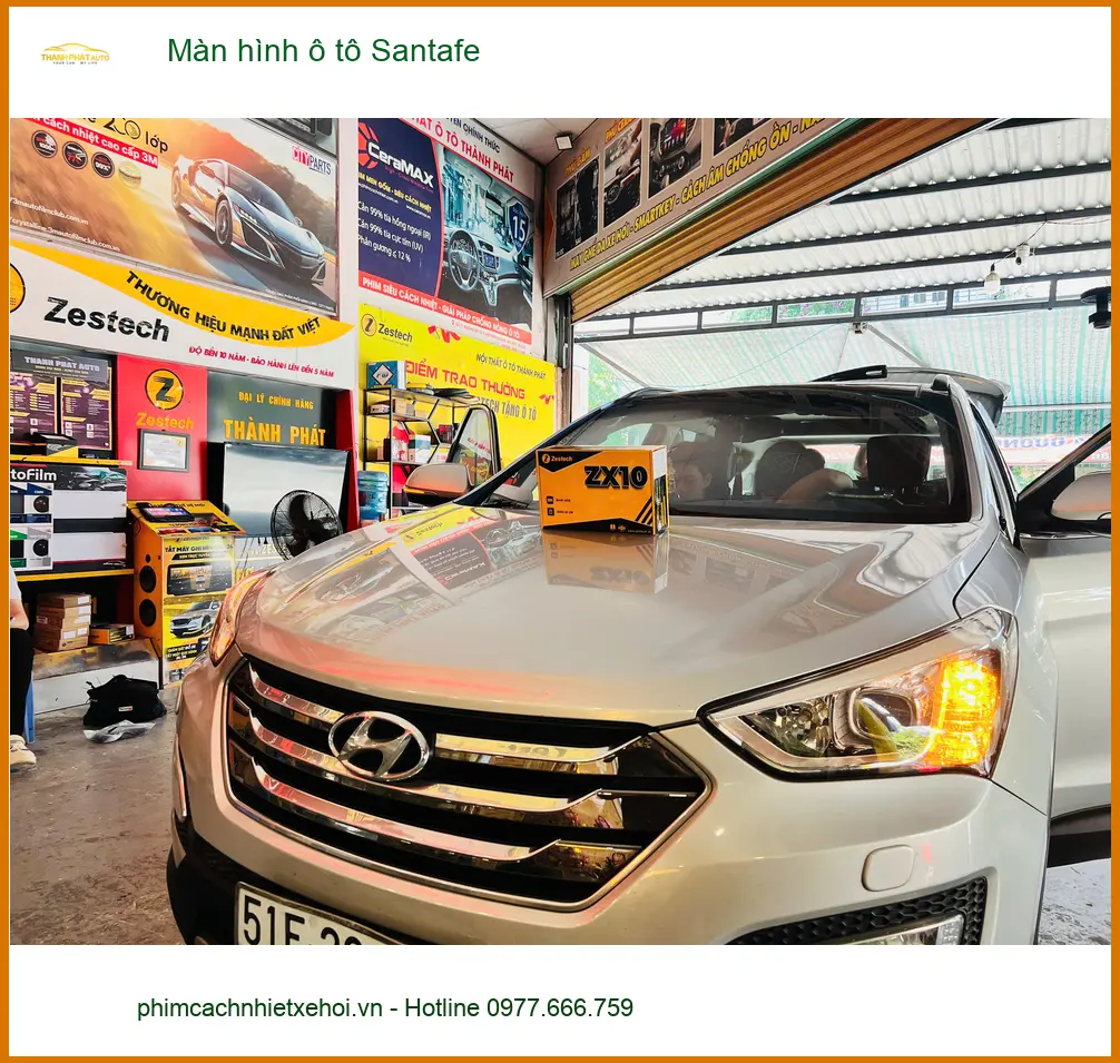 Cô Thắm lắp màn hình ô tô Santafe Quận Tân Bình cho con trai xem phim ảnh thực tế 3